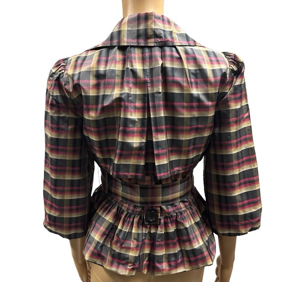 Eci New York Silk Retro Plaid Double Breasted 3 Quarter Sleeve Tie Belt Size 2 - Picture 2 of 12